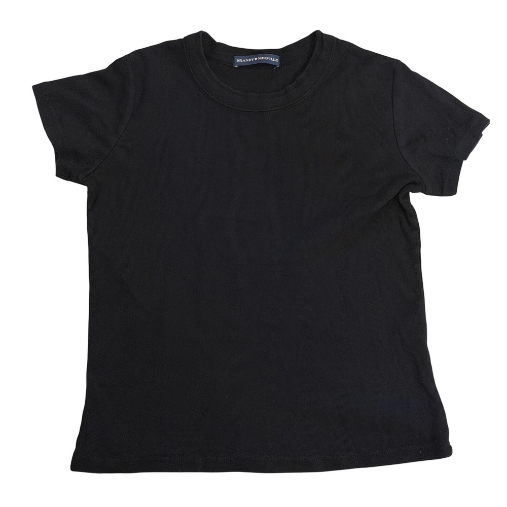 Brandy Melville Black Hailie Top Short Sleeve Crew Neck Tee One Size - Picture 1 of 6